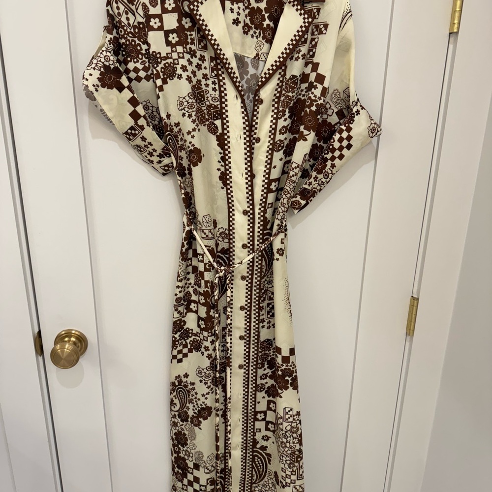 Alemais Brown and Cream Long Sleeve Dress
